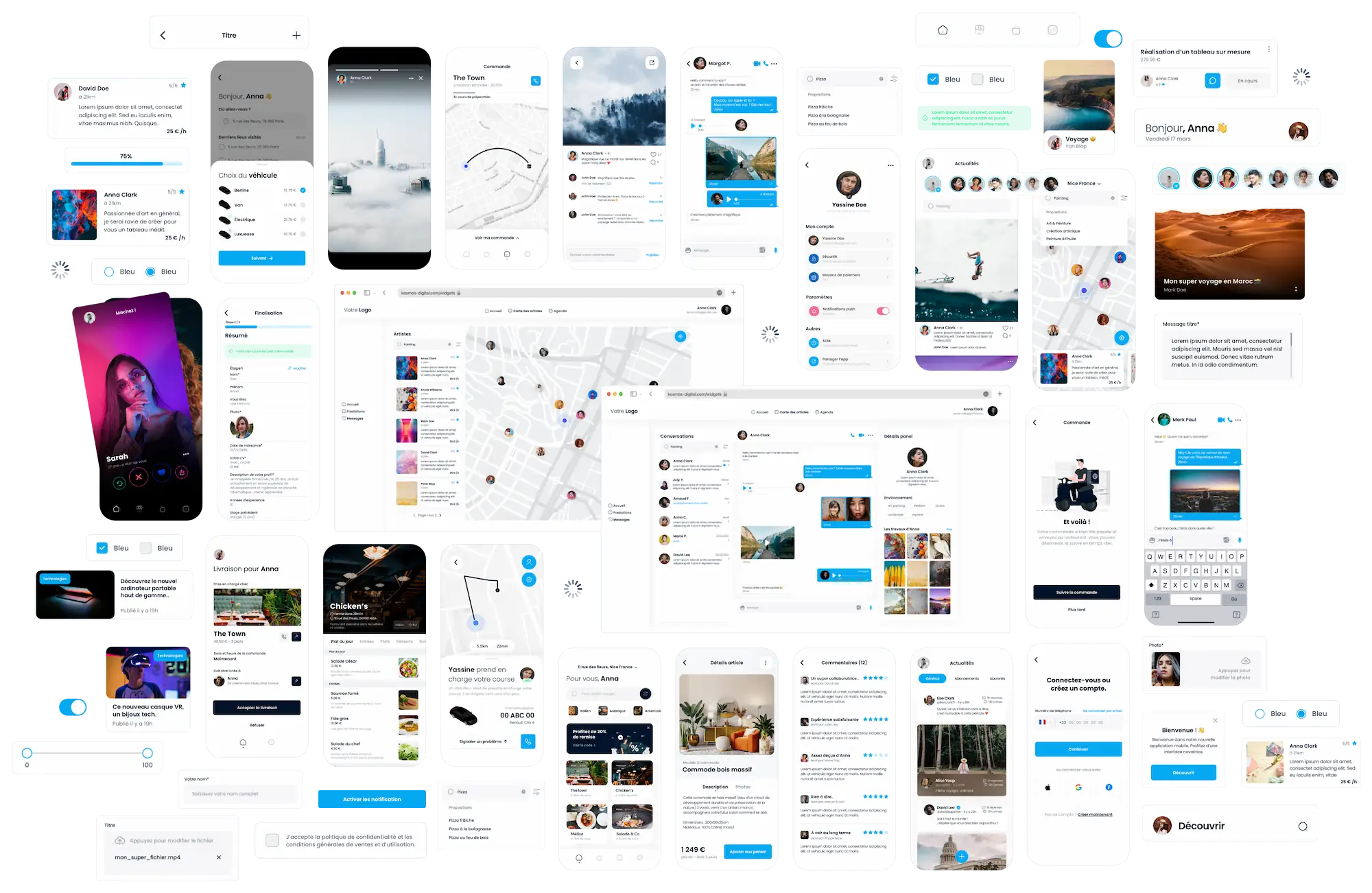 Mockups des modules de code servant au développement d'applications mobiles et web chez Kosmos Digital